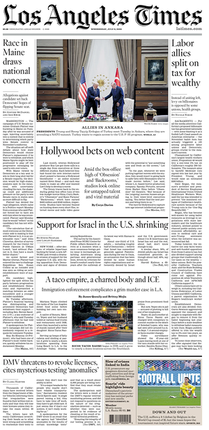 Prima pagina Los Angeles Times di oggi - Quotidiano estero