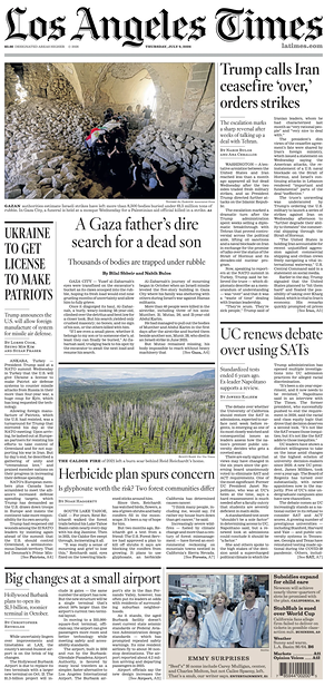 Prima pagina Los Angeles Times di oggi - Quotidiano estero