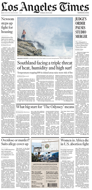 Prima pagina Los Angeles Times di oggi - Quotidiano estero