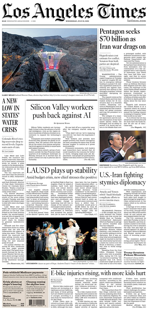 Prima pagina Los Angeles Times di oggi - Quotidiano estero