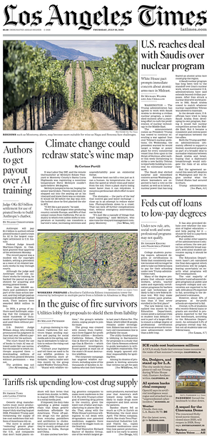 Prima pagina Los Angeles Times di oggi - Quotidiano estero