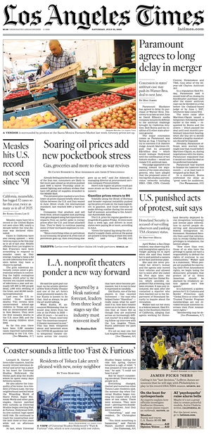Prima pagina Los Angeles Times di oggi - Quotidiano estero
