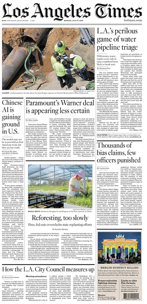 Prima pagina Los Angeles Times di oggi - Quotidiano estero