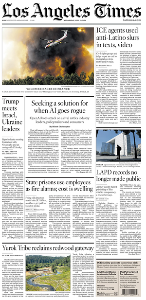 Prima pagina Los Angeles Times di oggi - Quotidiano estero
