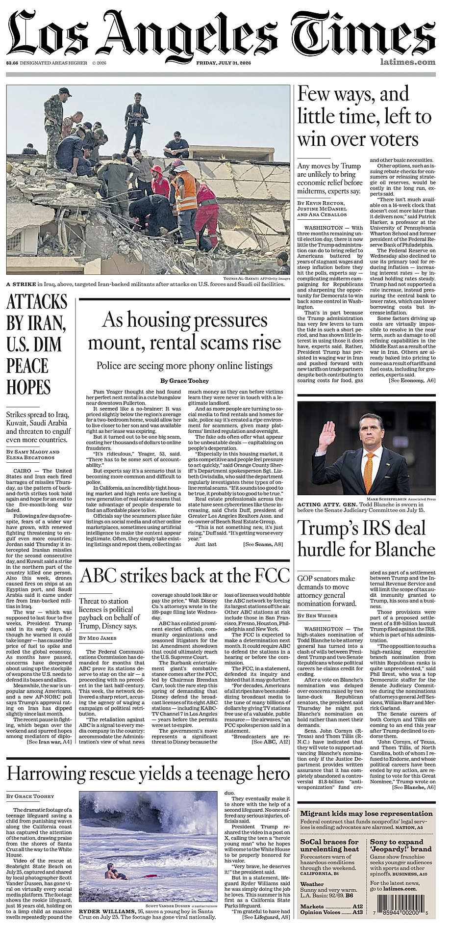 Portada Los Angeles Times de hoy - Quiosco 31 julio 2026