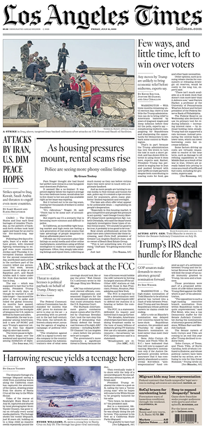 Prima pagina Los Angeles Times di oggi - Quotidiano estero