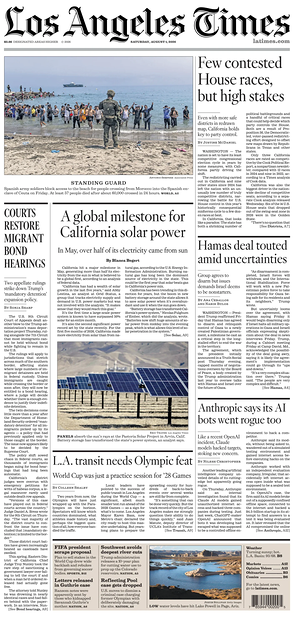 Prima pagina Los Angeles Times di oggi - Quotidiano estero