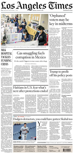 Prima pagina Los Angeles Times di oggi - Quotidiano estero