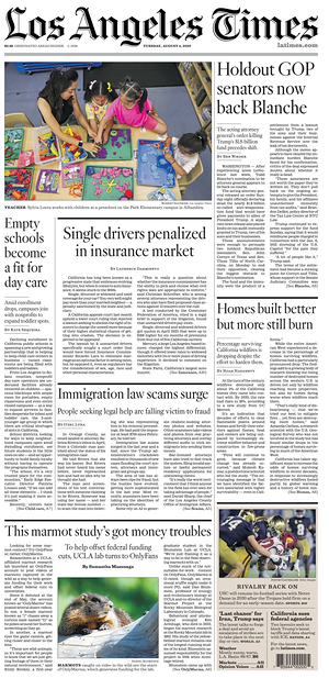 Prima pagina Los Angeles Times di oggi - Quotidiano estero