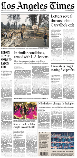Prima pagina Los Angeles Times di oggi - Quotidiano estero