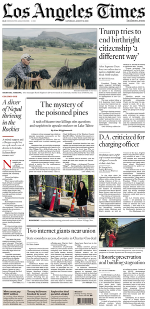 Prima pagina Los Angeles Times di oggi - Quotidiano estero