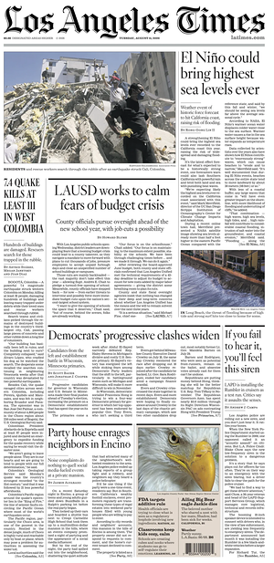 Prima pagina Los Angeles Times di oggi - Quotidiano estero