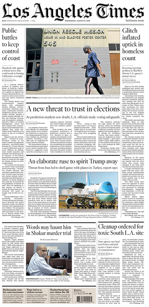 Prima pagina Los Angeles Times di oggi - Quotidiano estero