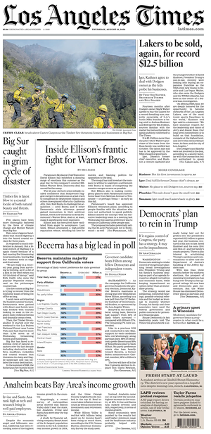 Prima pagina Los Angeles Times di oggi - Quotidiano estero