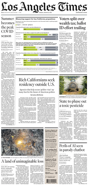 Prima pagina Los Angeles Times di oggi - Quotidiano estero