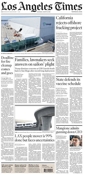 Prima pagina Los Angeles Times di oggi - Quotidiano estero