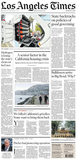 Prima pagina Los Angeles Times di oggi - Quotidiano estero