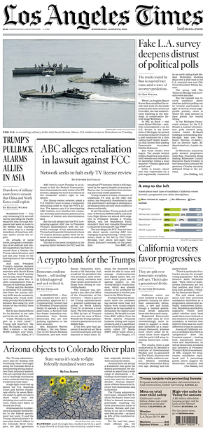 Prima pagina Los Angeles Times di oggi - Quotidiano estero
