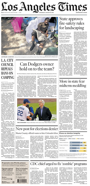 Prima pagina Los Angeles Times di oggi - Quotidiano estero