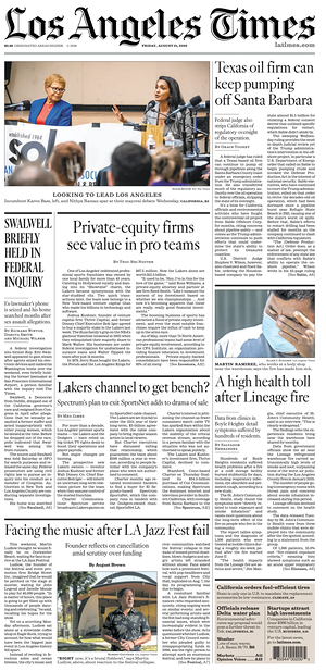 Prima pagina Los Angeles Times di oggi - Quotidiano estero