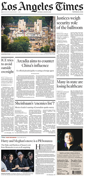 Prima pagina Los Angeles Times di oggi - Quotidiano estero