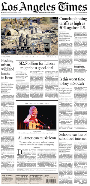 Prima pagina Los Angeles Times di oggi - Quotidiano estero