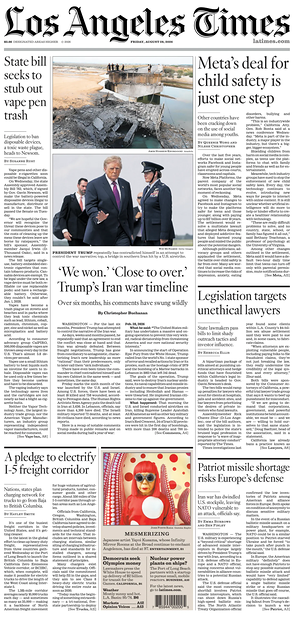 Prima pagina Los Angeles Times di oggi - Quotidiano estero