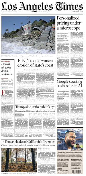 Prima pagina Los Angeles Times di oggi - Quotidiano estero