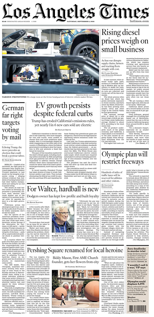 Prima pagina Los Angeles Times di oggi - Quotidiano estero