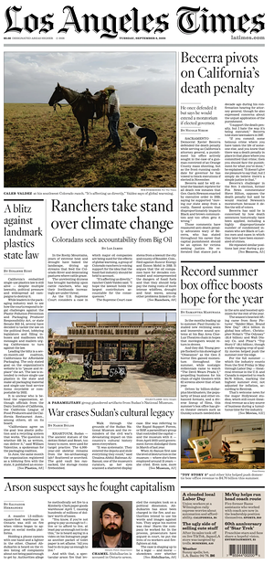 Prima pagina Los Angeles Times di oggi - Quotidiano estero