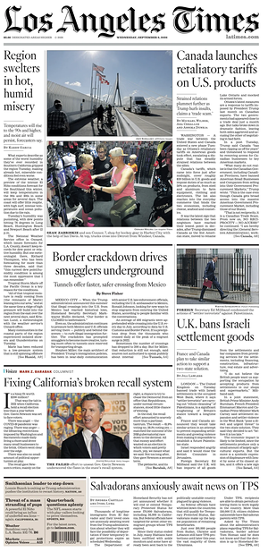 Prima pagina Los Angeles Times di oggi - Quotidiano estero