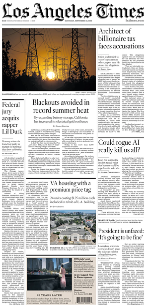 Prima pagina Los Angeles Times di oggi - Quotidiano estero