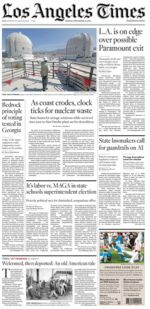 Prima pagina Los Angeles Times di oggi - Quotidiano estero