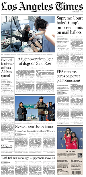 Prima pagina Los Angeles Times di oggi - Quotidiano estero
