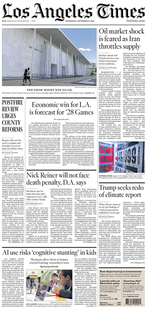 Prima pagina Los Angeles Times di oggi - Quotidiano estero