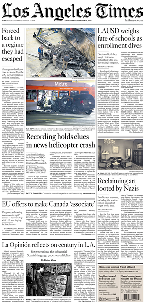Prima pagina Los Angeles Times di oggi - Quotidiano estero