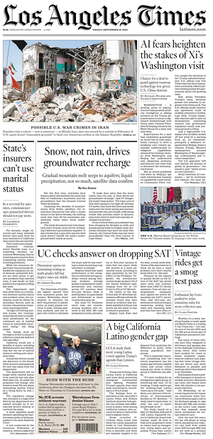 Prima pagina Los Angeles Times di oggi - Quotidiano estero