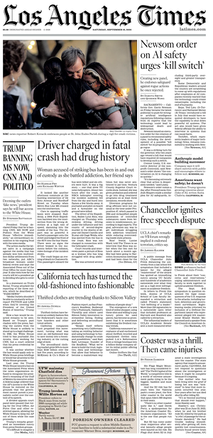 Prima pagina Los Angeles Times di oggi - Quotidiano estero