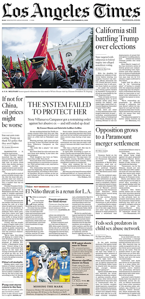 Prima pagina Los Angeles Times di oggi - Quotidiano estero