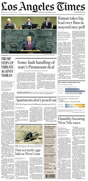 Prima pagina Los Angeles Times di oggi - Quotidiano estero