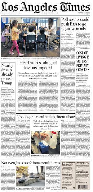 Prima pagina Los Angeles Times di oggi - Quotidiano estero