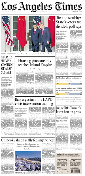 Prima pagina Los Angeles Times di oggi - Quotidiano estero