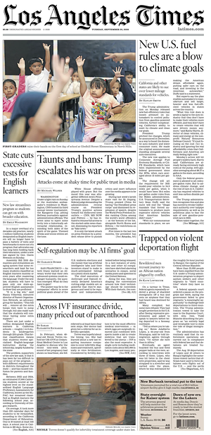 Prima pagina Los Angeles Times di oggi - Quotidiano estero
