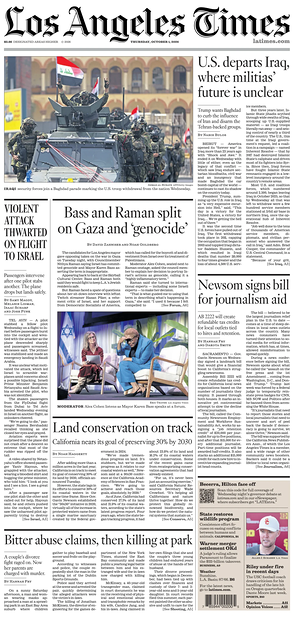 Prima pagina Los Angeles Times di oggi - Quotidiano estero