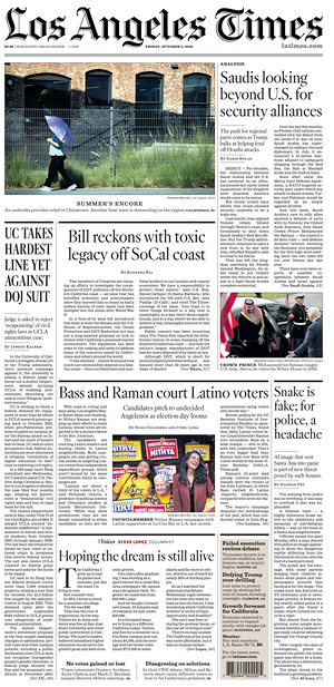 Prima pagina Los Angeles Times di oggi - Quotidiano estero