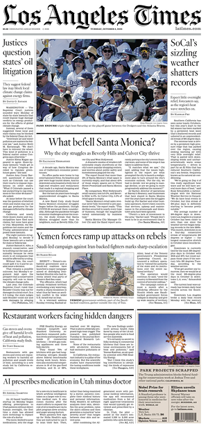 Prima pagina Los Angeles Times di oggi - Quotidiano estero