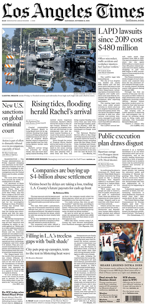 Prima pagina Los Angeles Times di oggi - Quotidiano estero