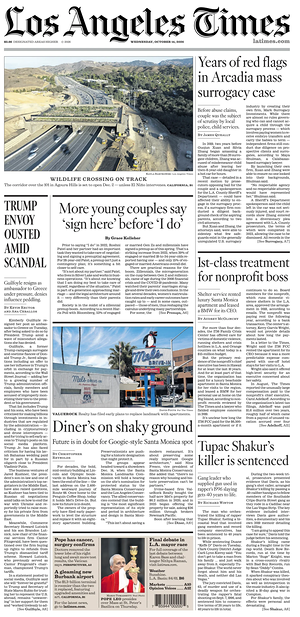 Prima pagina Los Angeles Times di oggi - Quotidiano estero