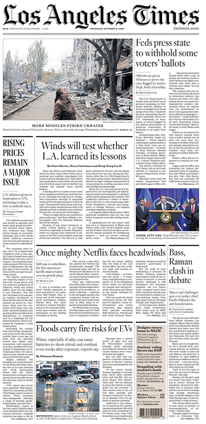 Prima pagina Los Angeles Times di oggi - Quotidiano estero