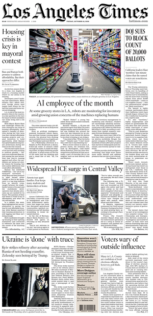 Prima pagina Los Angeles Times di oggi - Quotidiano estero